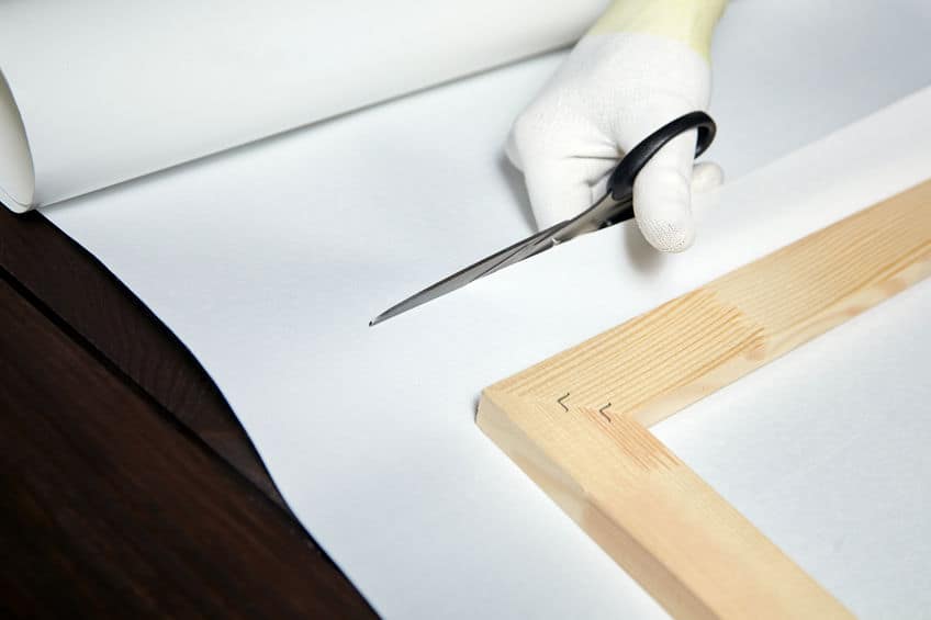 Cutting the canvas fabric