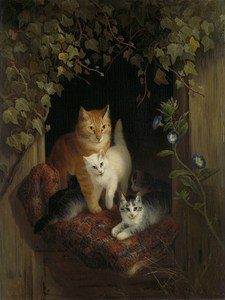 Cats with Kittens by Henriëtte Ronner