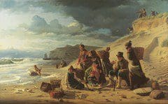 By Carl Bloch, Fishermen's families awaiting their return in an approaching storm. From the west coast of Jutland, Denmark,.