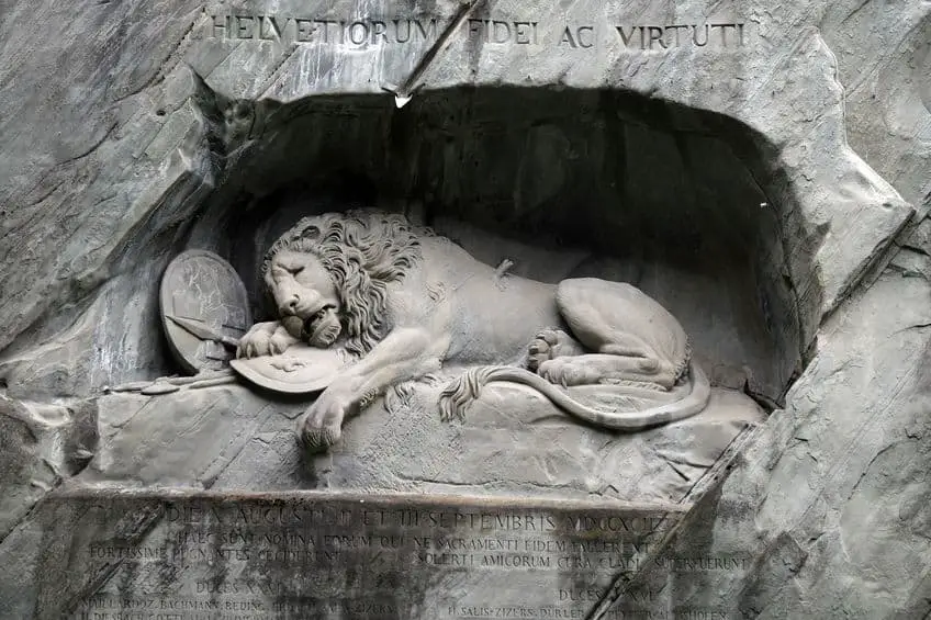 The Lion Monument or the Lion of Lucerne, designed by Bertel Thorvaldsen is a rock relief in Lucerne, Switzerland