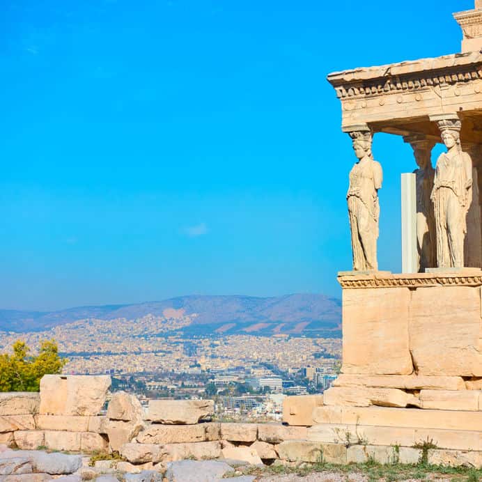 The Porch of The Caryatids on The Acropolis in Athens, Greece.
