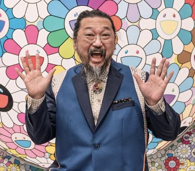 A photo of Takashi Murakami with flower painting