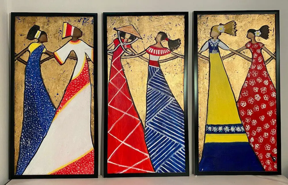 3 Panels of Artwork with women from different cultures