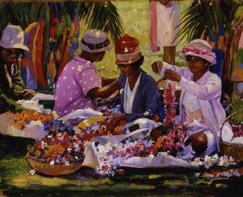 Lei Makers on the Greensward (1930) by John Melville Kelly