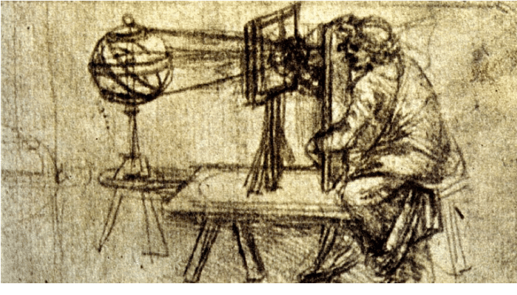 The Camera Obscura was sketched on (1515) at Codex Atlanticus by Leonardo da Vinci