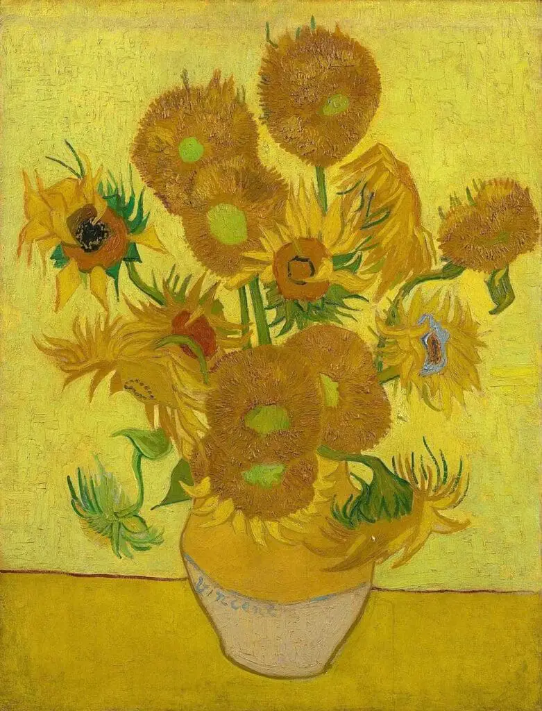 Vase with Fifteen Sunflowers