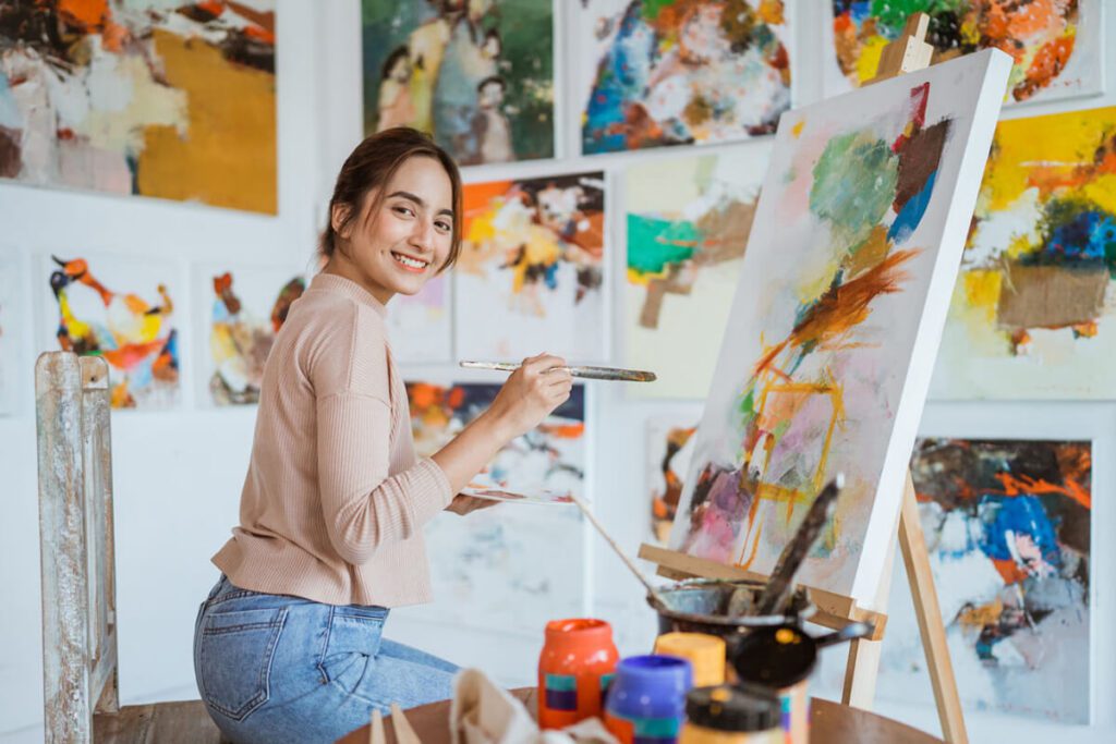 A girl doing a painting