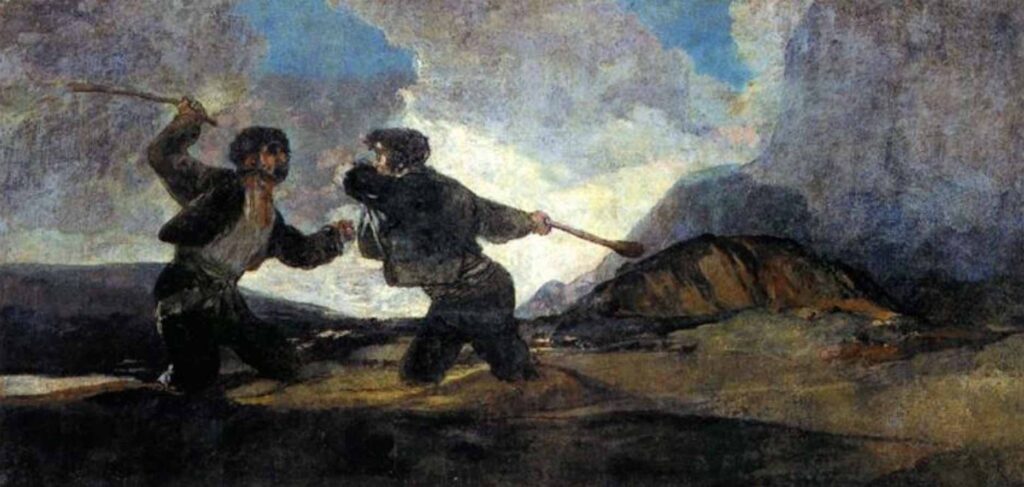 Duel with Cudgels (1819-1823) By Francisco Goya