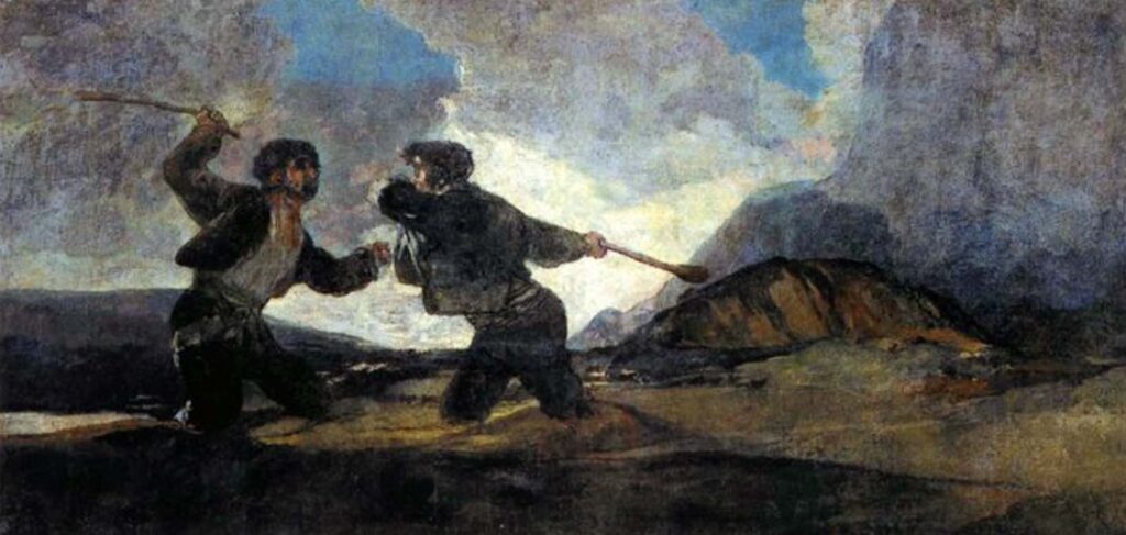 Fight with Cudgels, 1819 - 1823, By Francisco Goya 