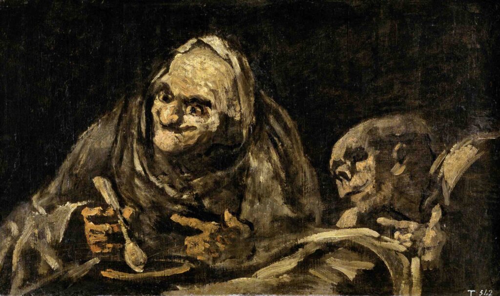 Two Old Ones Eating Soup, 1819 - 1823, By Francisco Goya 