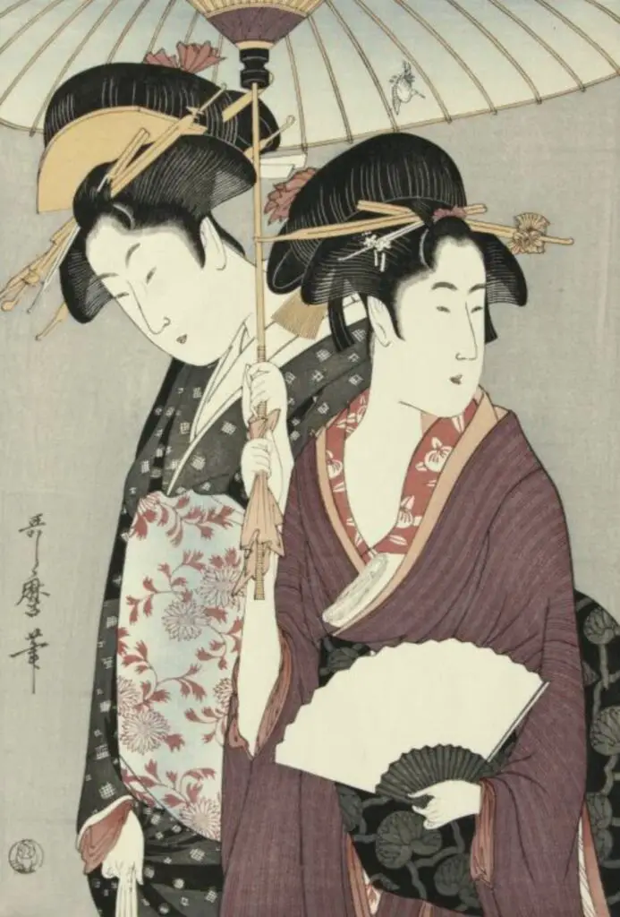 Two Women Under Umbrella (1790) By Utamaro