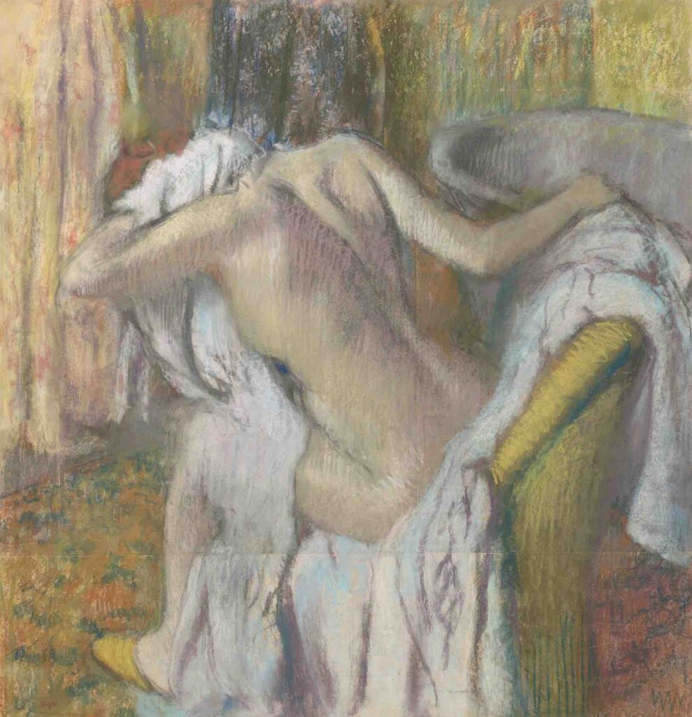 After the Bath, Woman Drying Herself (1890s) By Edgar Degas