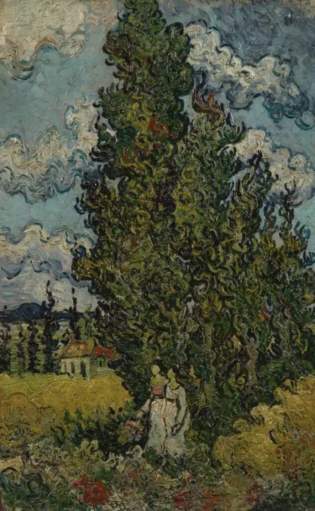 Cypresses And Two Women (1890) By Vincent Van Gogh