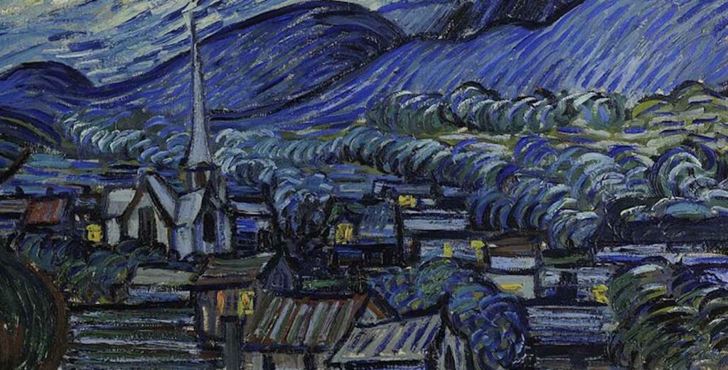 The Imaginary Village In The Starry Night Painting