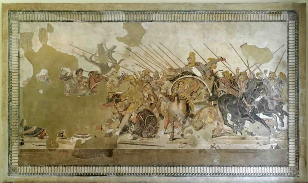 Reconstruction of a mosaic depiction of the Battle of Issus after a painting supposed to be by Apelles or Philoxenus of Eretria