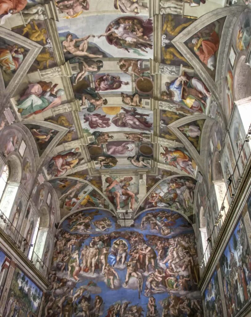 On the ceiling of the Sistine Chapel, Michelangelo created The Creation of Adam painting