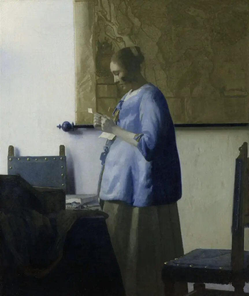 Woman Reading a Letter By Johannes Vermeer