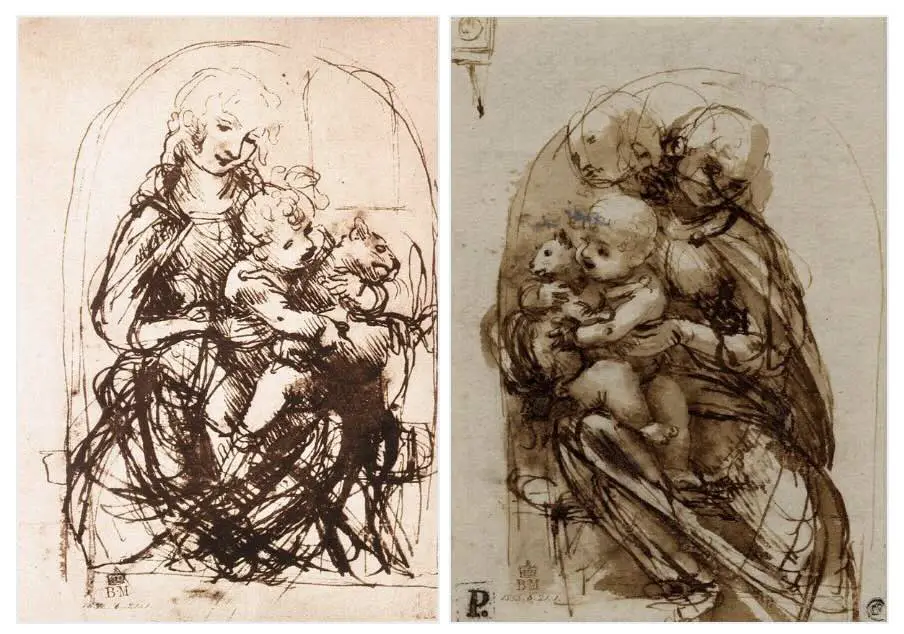 The Madonna of the Cat (Madonna del Gatto) By Leonardo da Vinci (Recto - is in the left and Verso - is in the right)