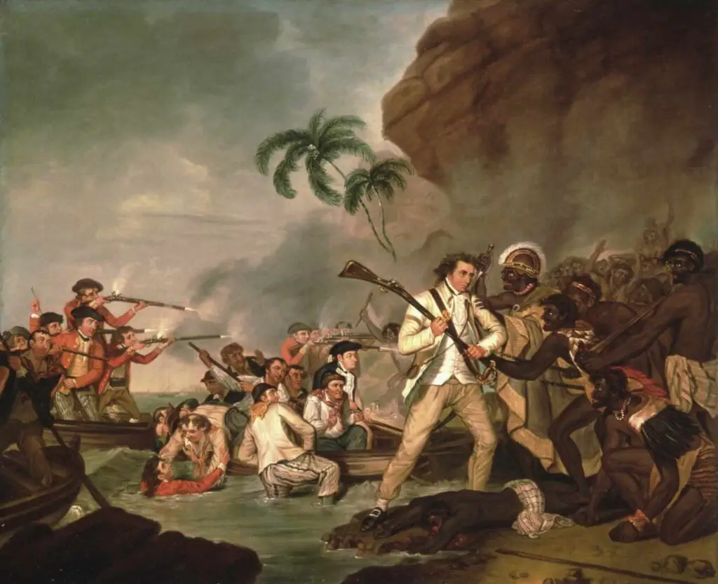 Death of Captain James Cook, George Carter, 1783, Wikimedia Commons.