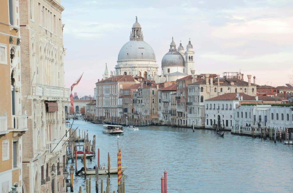 Grand canal and old cathedral in Venice